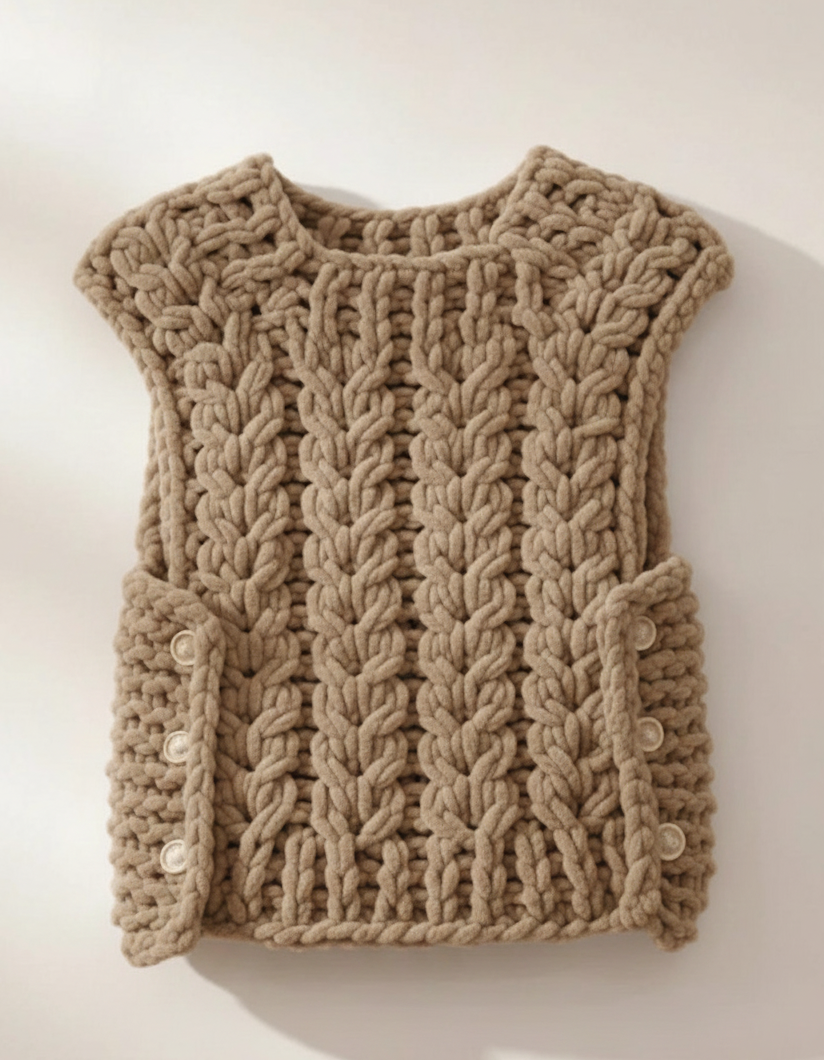 Handgestrickte Baby Weste – Taupe